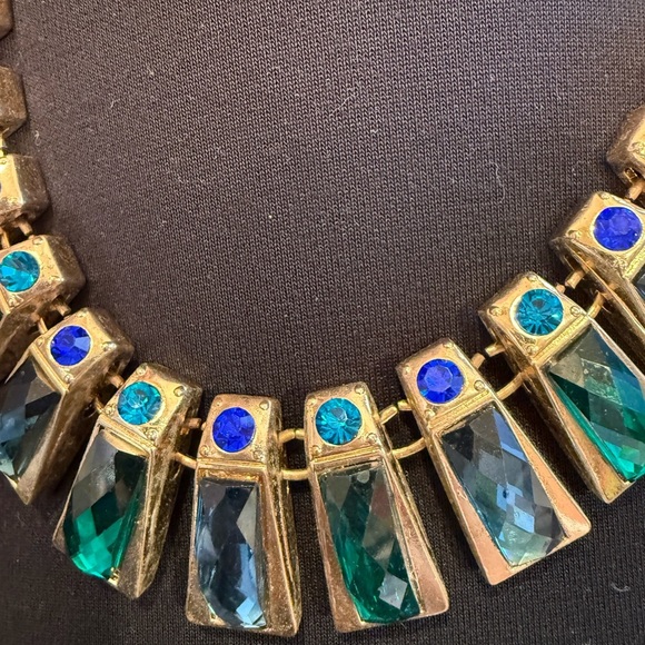 Gold and Blue Geometric Statement Necklace - Picture 4 of 6